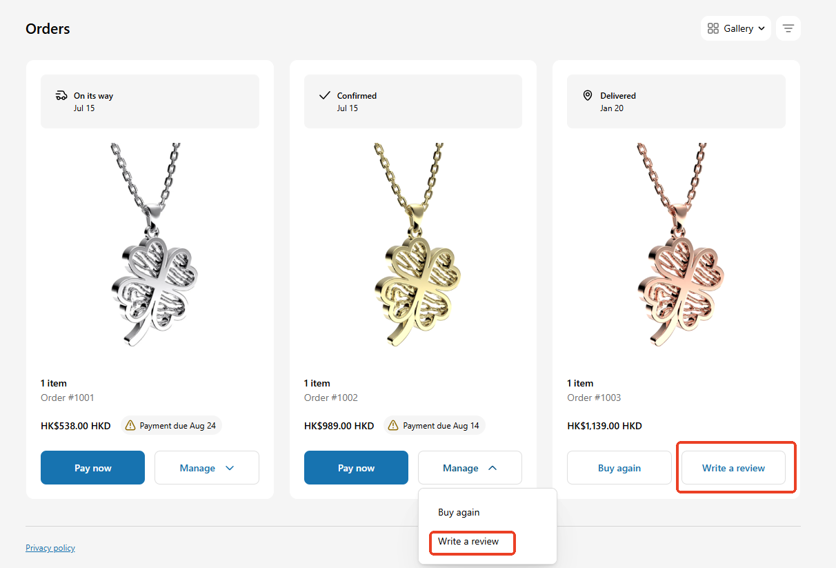 Orders Page Screenshot